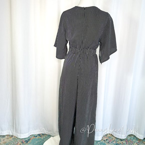 Rumor Pinstriped Tie Front Wide Leg Jumpsuit - Picture 8 of 9